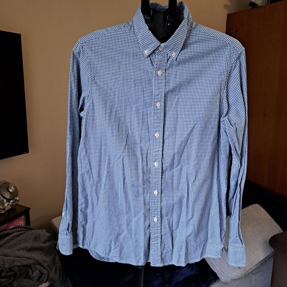 MICHAEL KORS Mens Long Sleeve Button Down Shirt Blue Classic Fit Medium